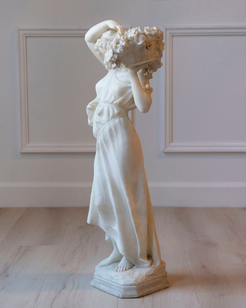 Italian Late 19th / Early 20th Century Volterra Alabaster Figure of a Flower Girl - JAA