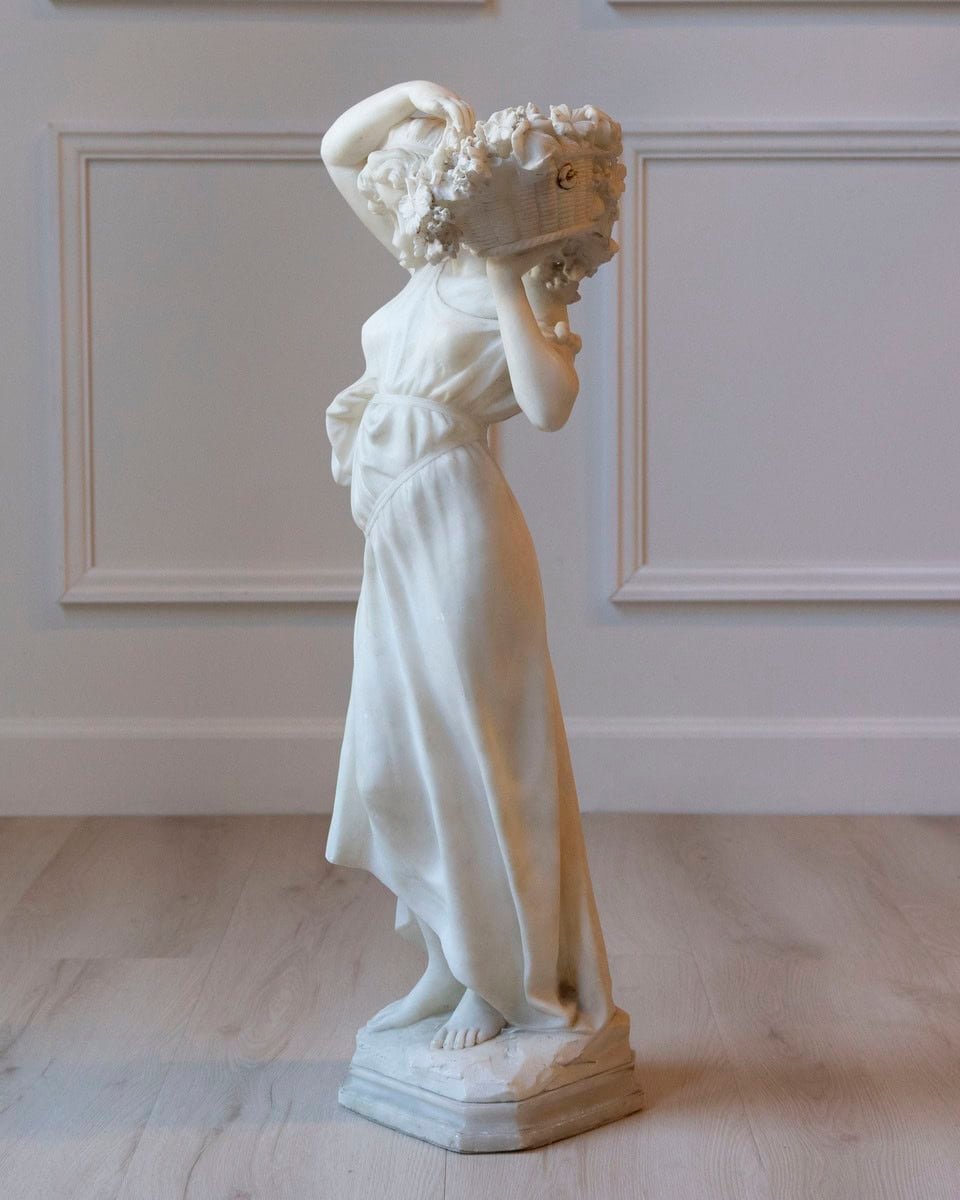 Italian Late 19th / Early 20th Century Volterra Alabaster Figure of a Flower Girl - JAA