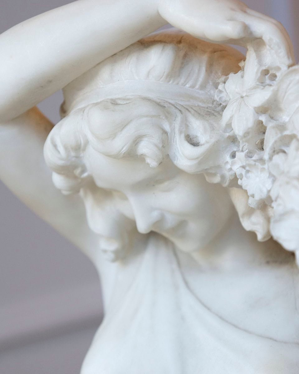 Italian Late 19th / Early 20th Century Volterra Alabaster Figure of a Flower Girl - JAA