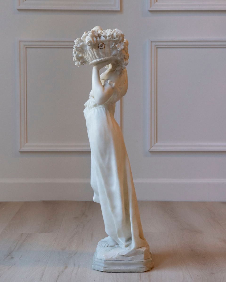 Italian Late 19th / Early 20th Century Volterra Alabaster Figure of a Flower Girl - JAA