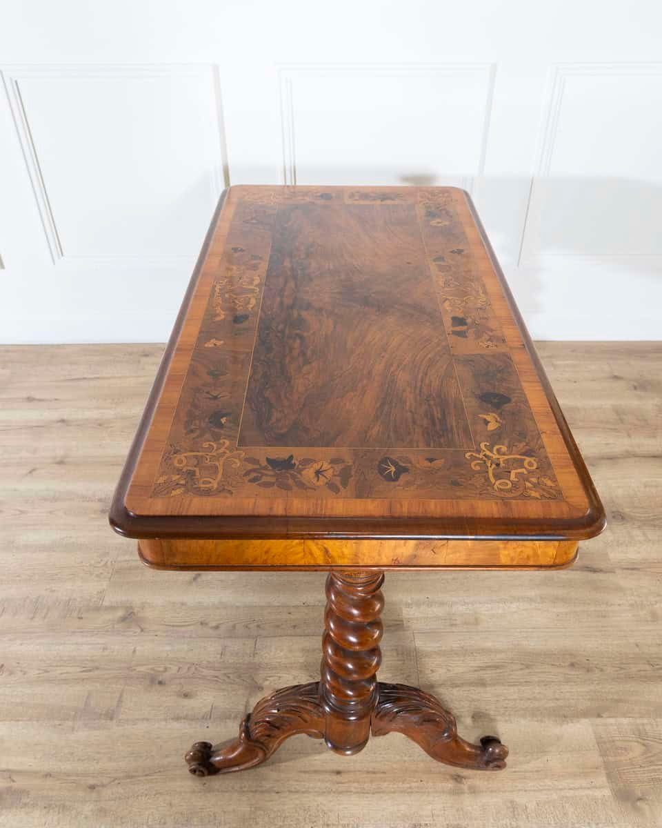 Lombardy Rectangular Table in Walnut and Precious Wood Marquetry, Italy, 19th Century - JAA