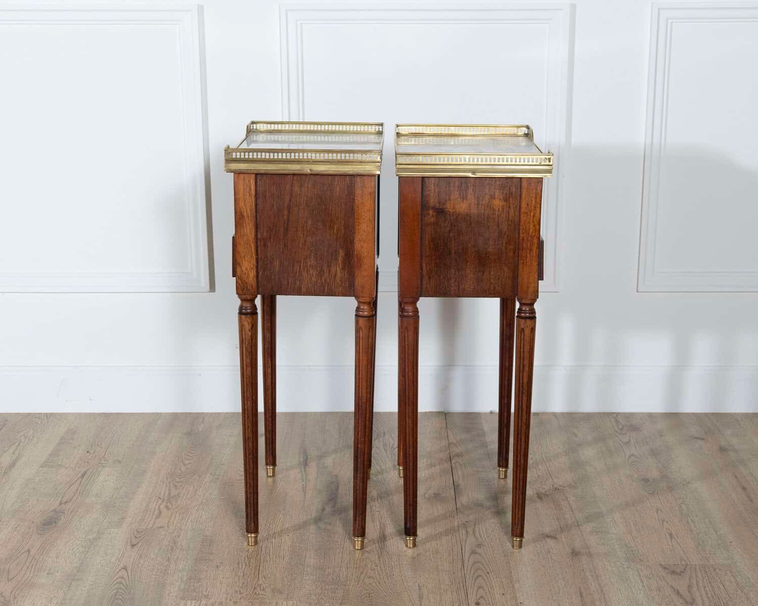 Pair of Louis XVI-Style Mahogany Bedside Tables with Marble Tops - JAA