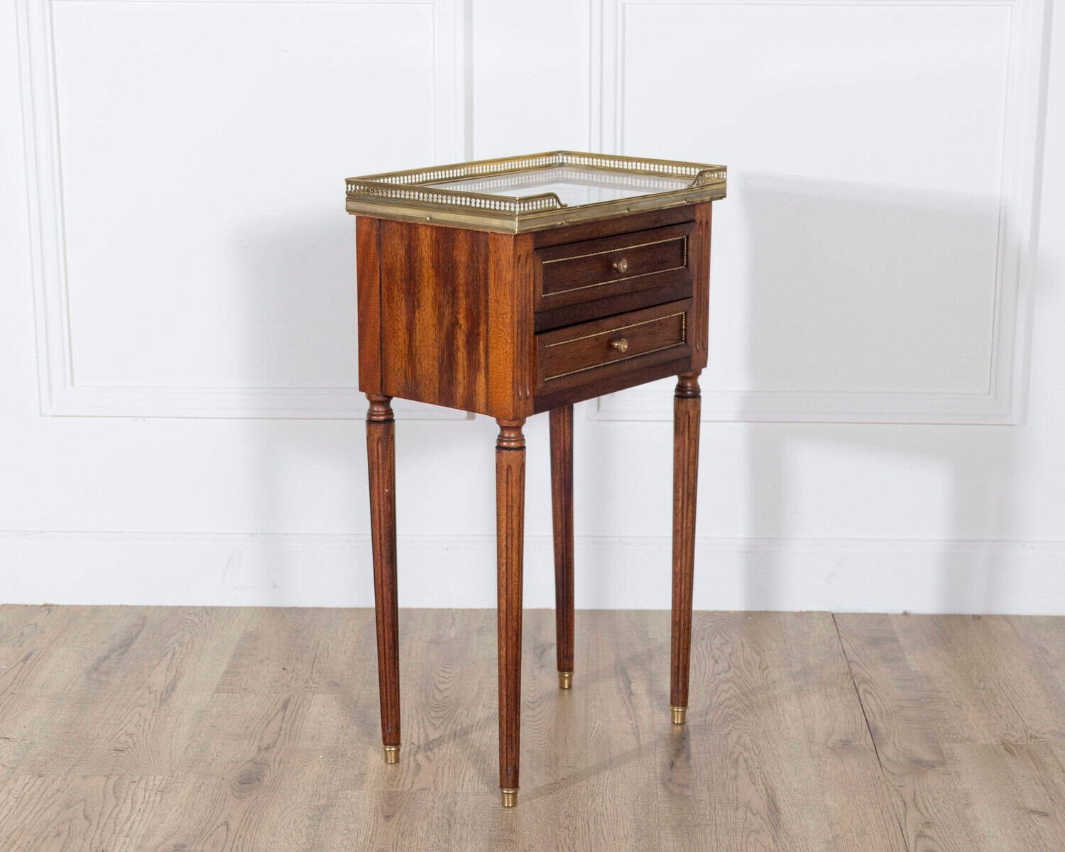 Pair of Louis XVI-Style Mahogany Bedside Tables with Marble Tops - JAA