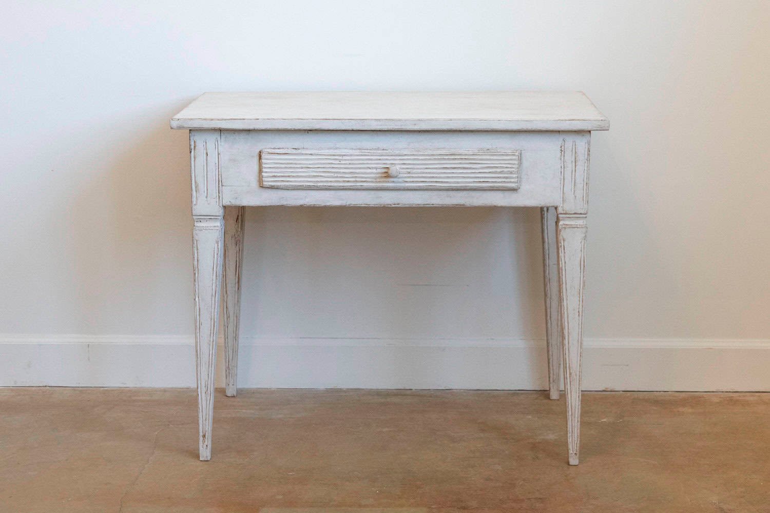Swedish Gustavian Style Painted Side Table with Reeded Drawer and Tapered Legs - JAA