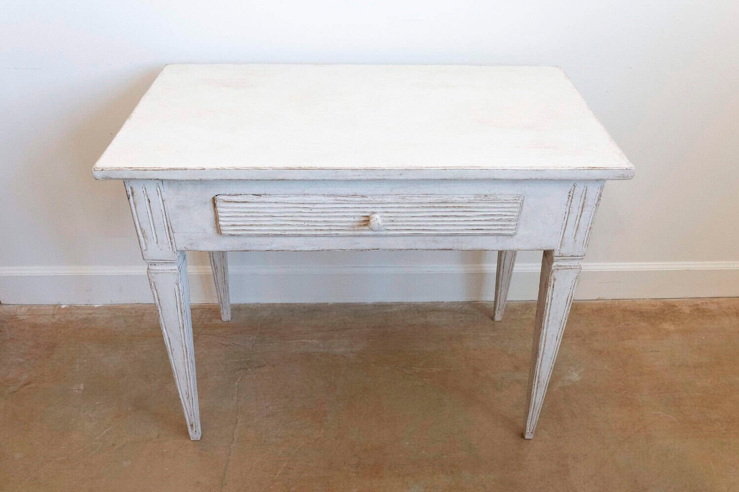 Swedish Gustavian Style Painted Side Table with Reeded Drawer and Tapered Legs - JAA
