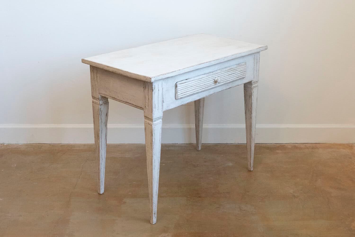 Swedish Gustavian Style Painted Side Table with Reeded Drawer and Tapered Legs - JAA