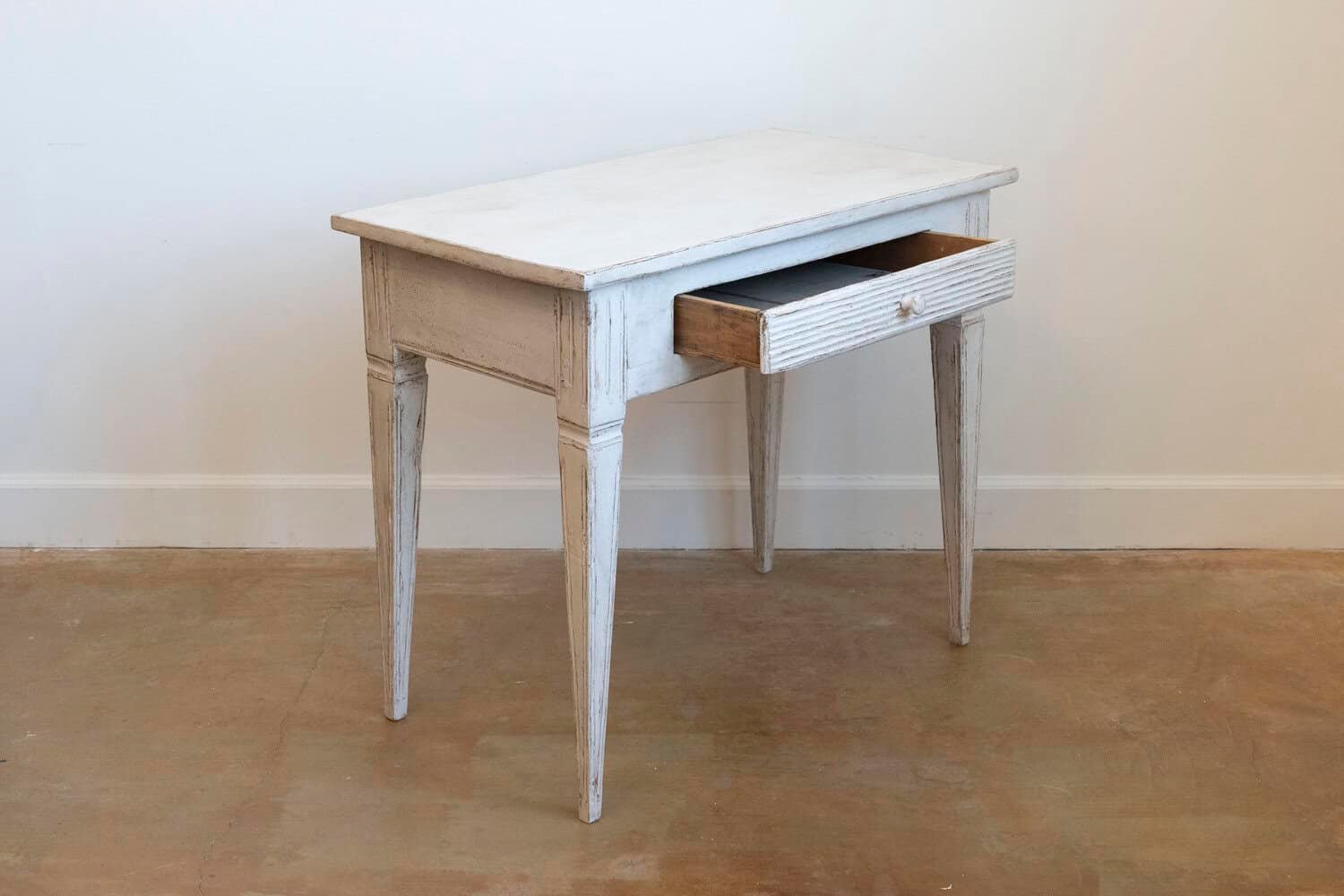 Swedish Gustavian Style Painted Side Table with Reeded Drawer and Tapered Legs - JAA