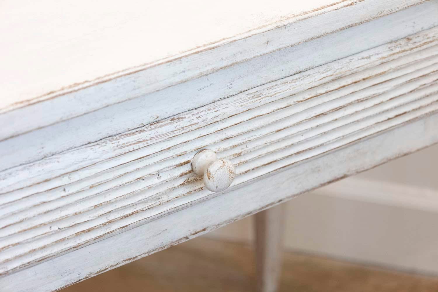 Swedish Gustavian Style Painted Side Table with Reeded Drawer and Tapered Legs - JAA