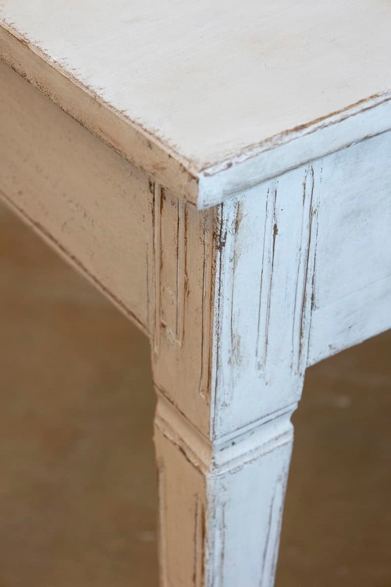 Swedish Gustavian Style Painted Side Table with Reeded Drawer and Tapered Legs - JAA