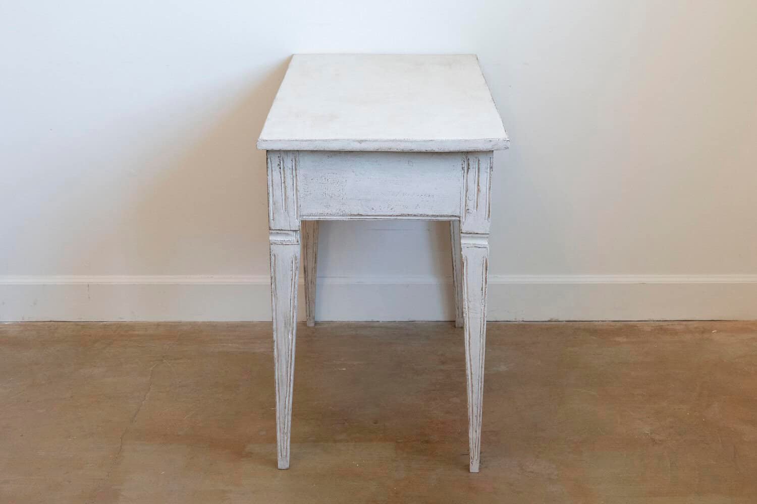 Swedish Gustavian Style Painted Side Table with Reeded Drawer and Tapered Legs - JAA