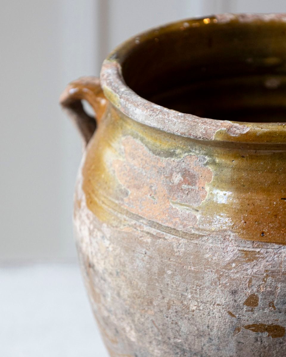 Spanish 19th Century Terracotta Jar with Ochre Glaze and Weathered Patina - JAA
