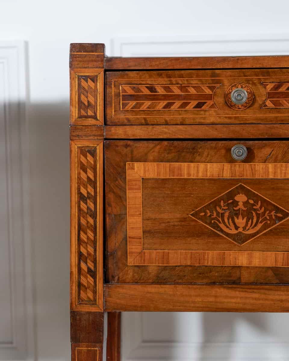Italian 18th Century Neoclassical Inlaid and Veneered Bedside Tables - JAA