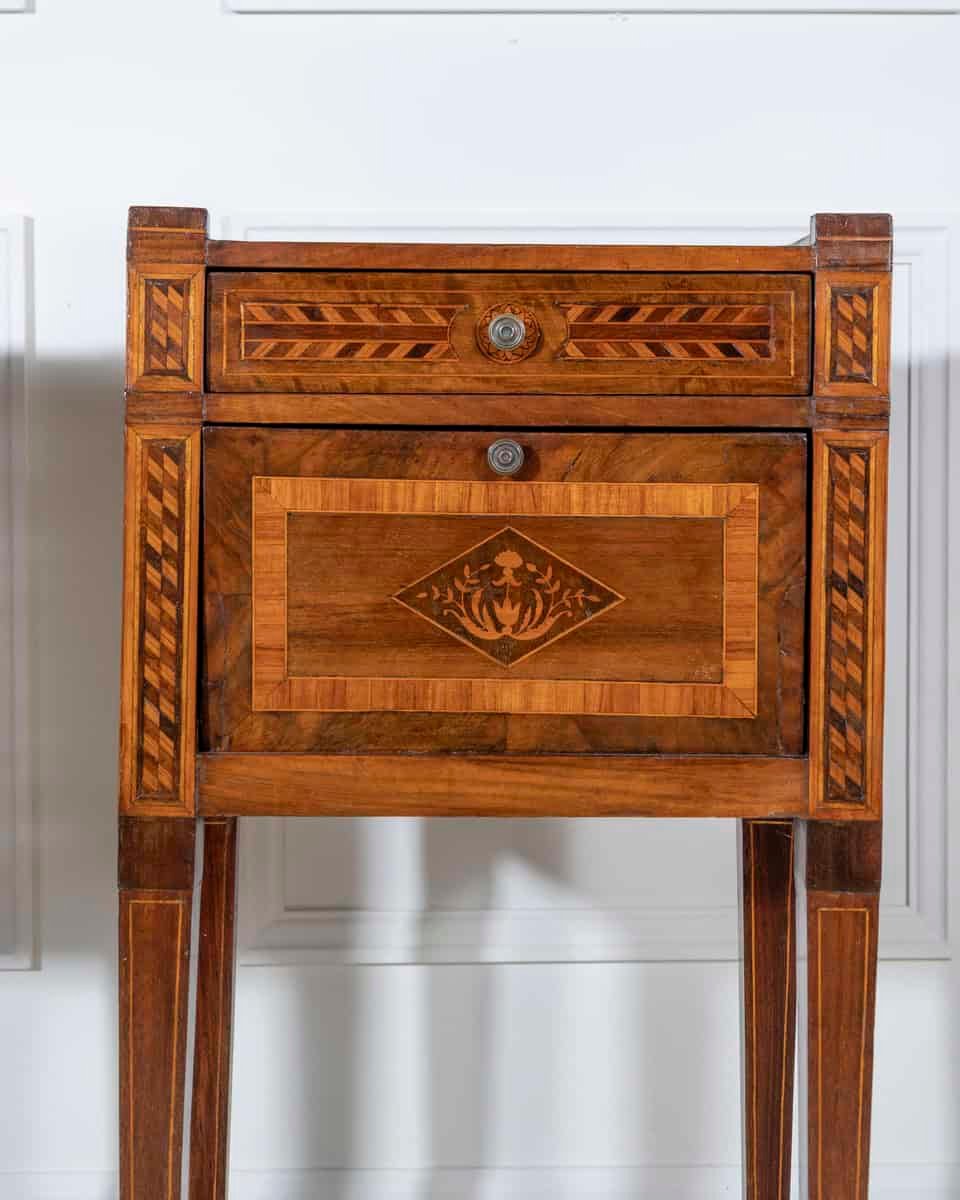 Italian 18th Century Neoclassical Inlaid and Veneered Bedside Tables - JAA