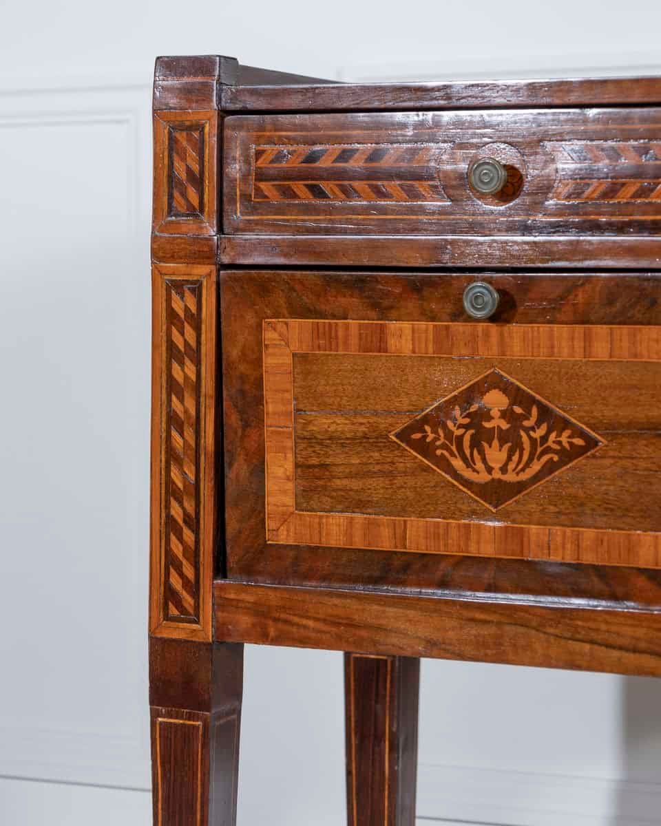 Italian 18th Century Neoclassical Inlaid and Veneered Bedside Tables - JAA
