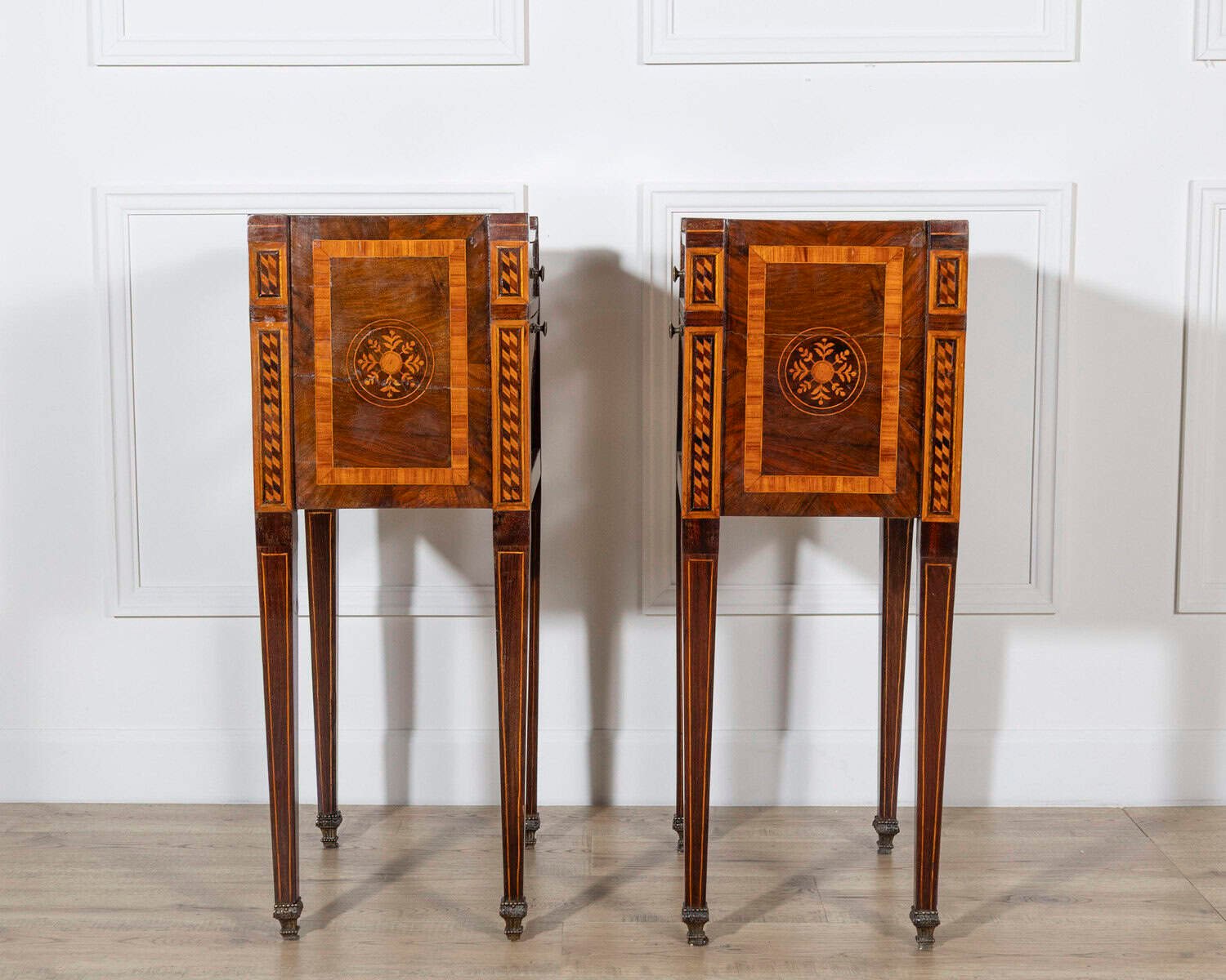Italian 18th Century Neoclassical Inlaid and Veneered Bedside Tables - JAA