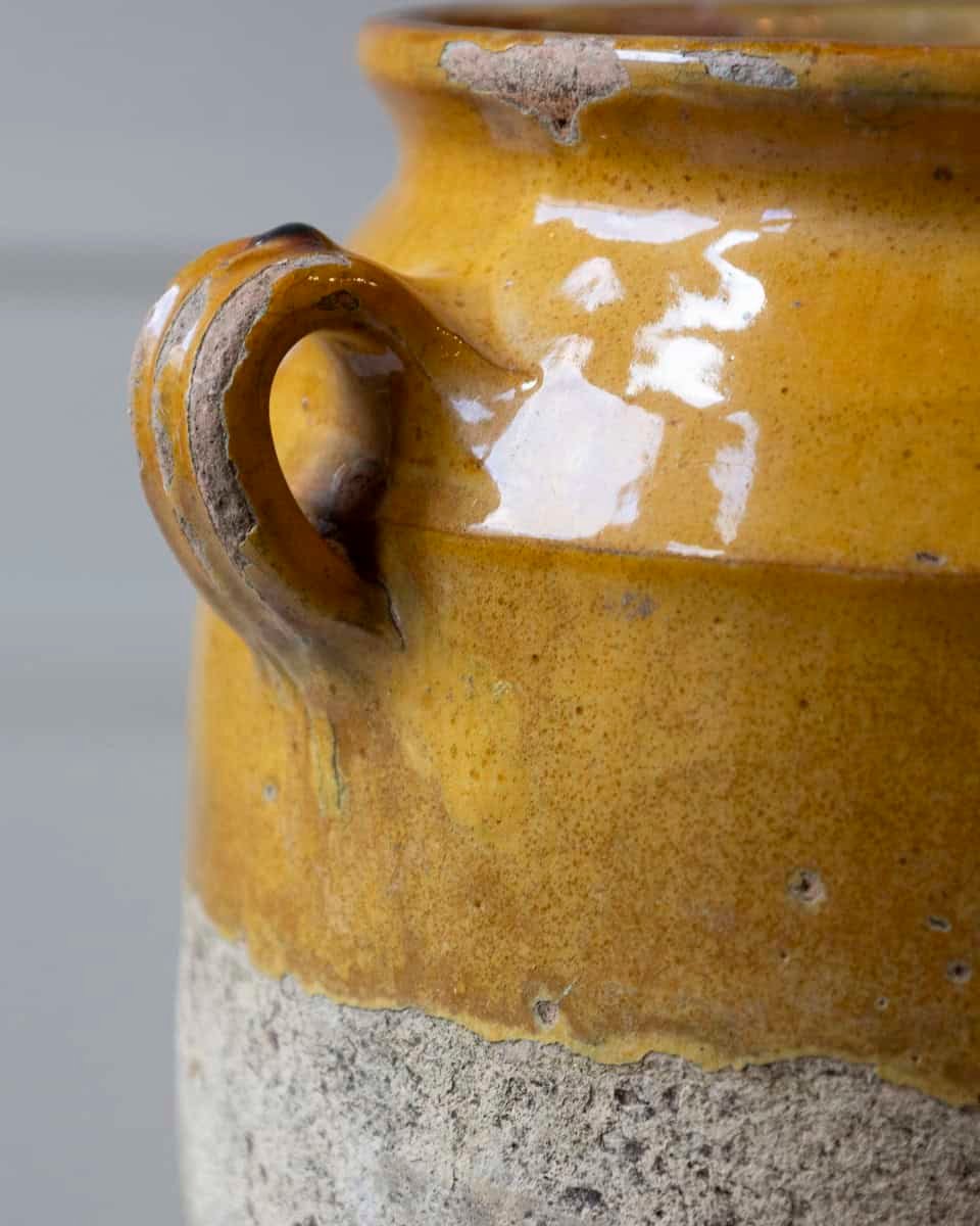 French 19th Century Large Glazed Terracotta Jug with Ochre Yellow Glaze - JAA