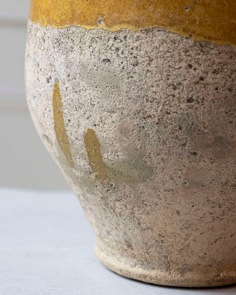 French 19th Century Large Glazed Terracotta Jug with Ochre Yellow Glaze - JAA