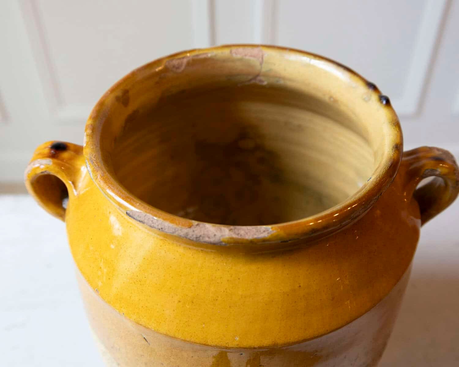 French 19th Century Large Glazed Terracotta Jug with Ochre Yellow Glaze - JAA