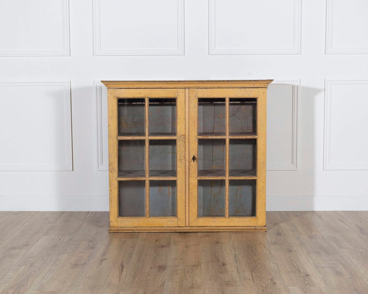 A period gustavian wall cabinet with glossed doors scraped to original outside and inside paint - JAA