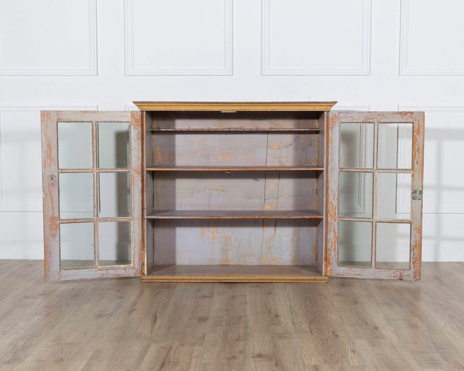 A period gustavian wall cabinet with glossed doors scraped to original outside and inside paint - JAA