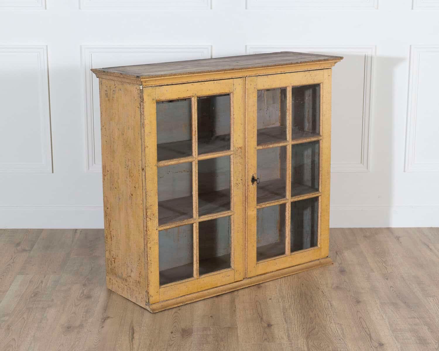 A period gustavian wall cabinet with glossed doors scraped to original outside and inside paint - JAA