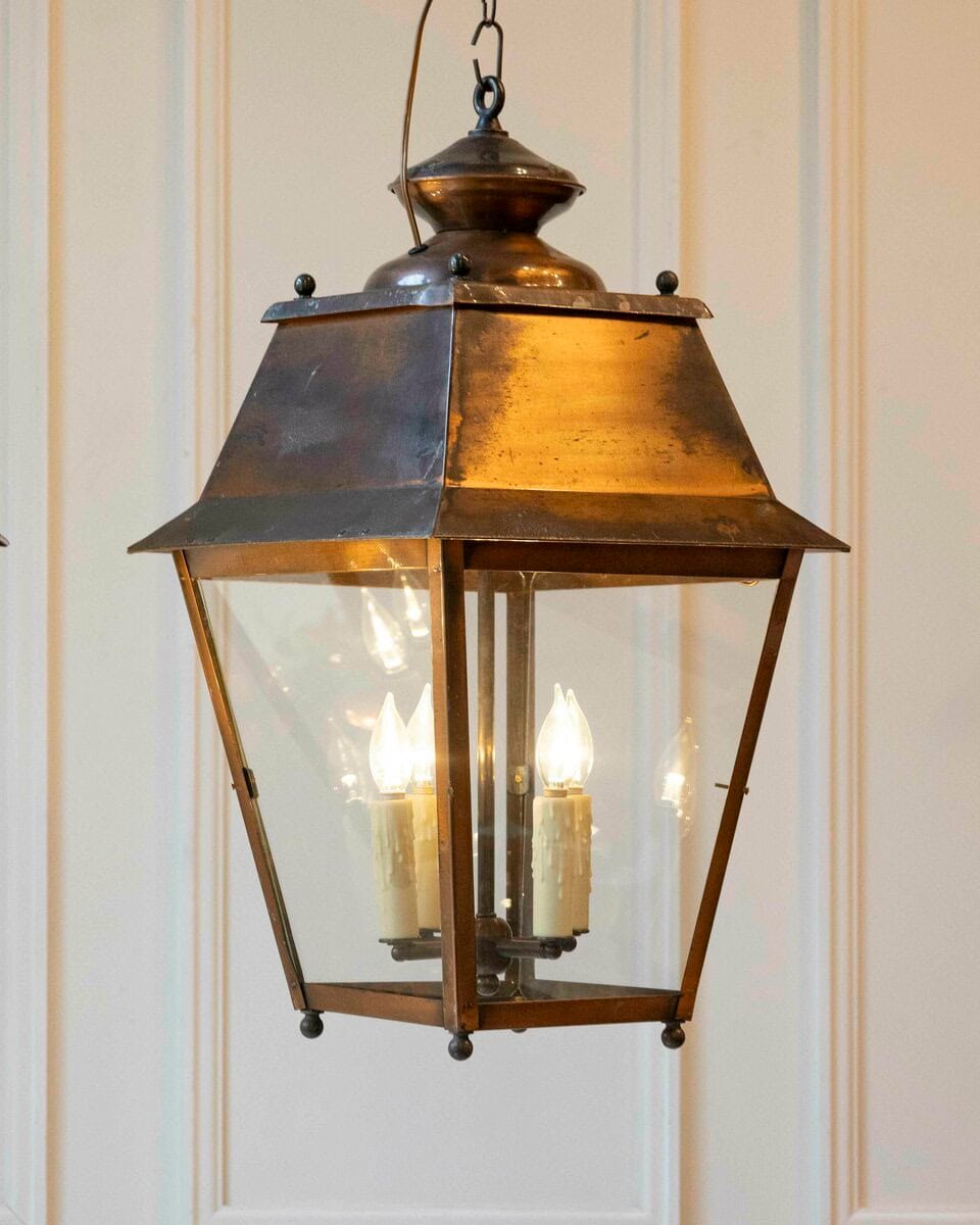 Pair of Early 20th-Century French Copper Hanging Lanterns - JAA