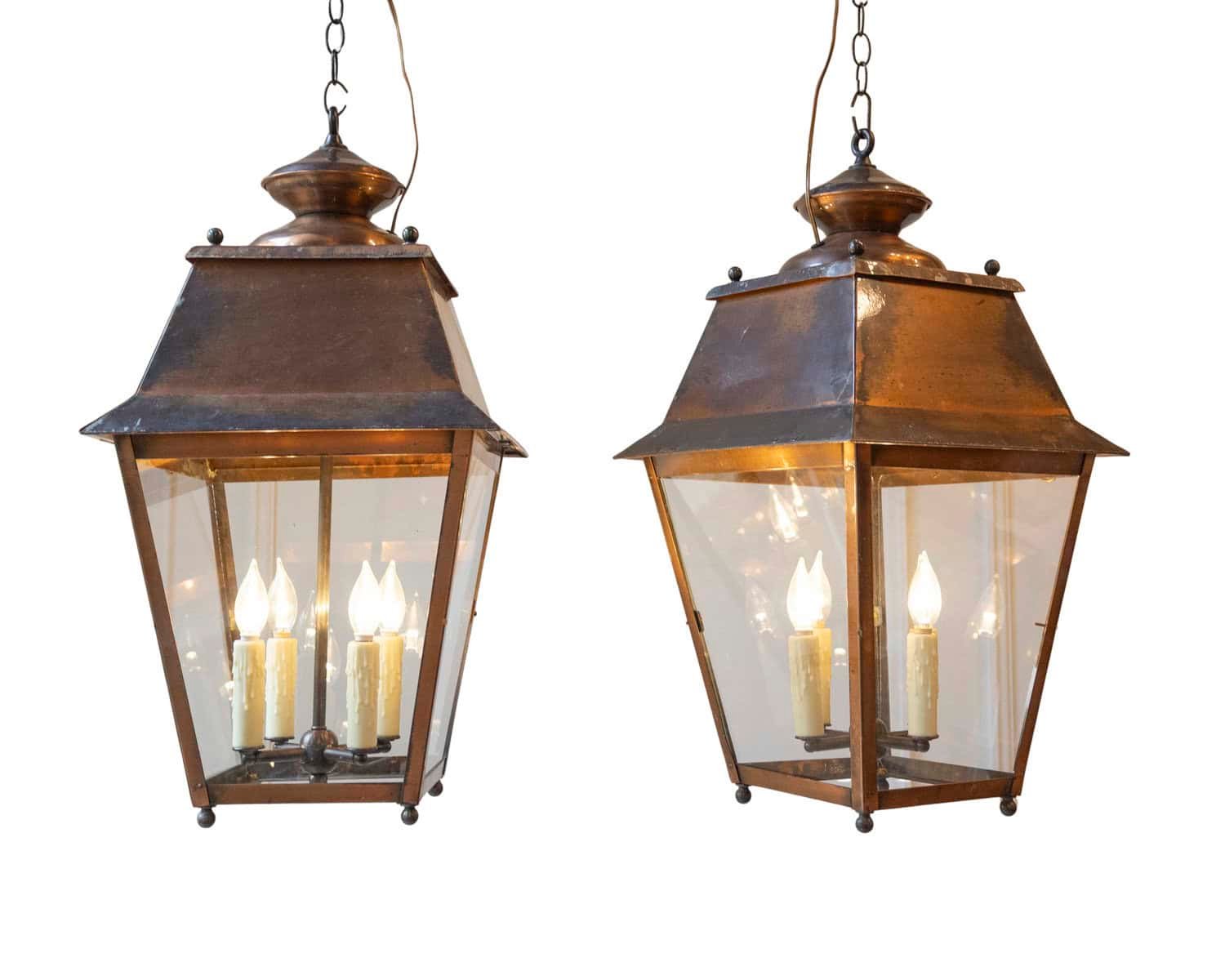 Pair of Early 20th-Century French Copper Hanging Lanterns