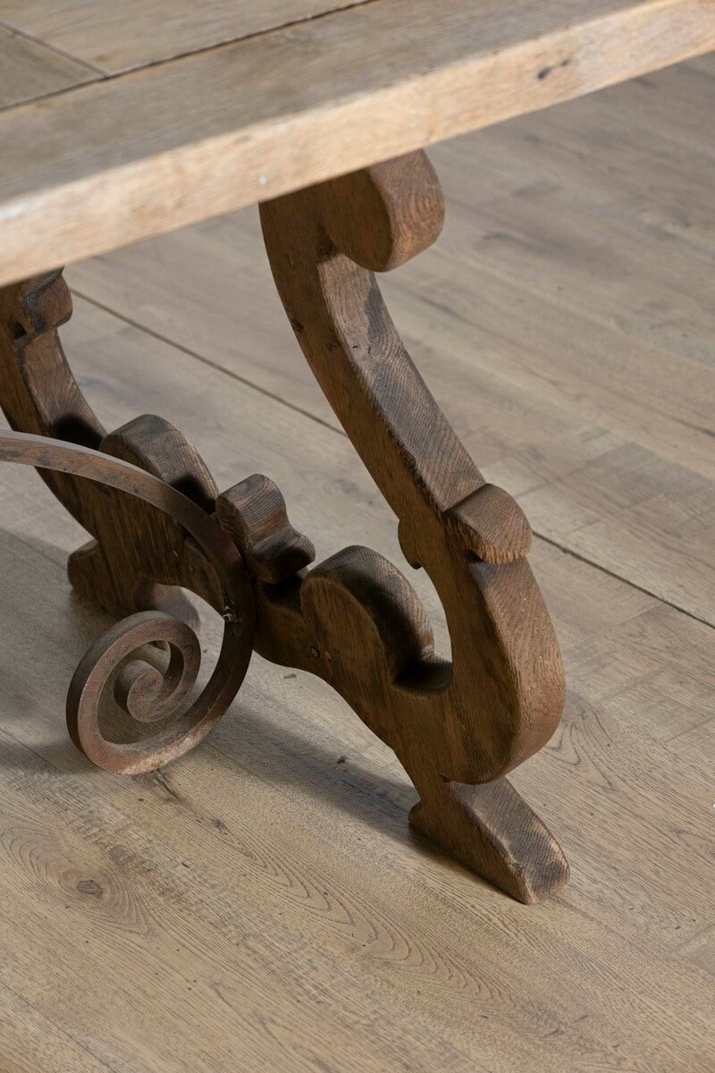 Spanish Baroque Style 1900s Bleached Oak Fratino Table with Carved Lyre Base - JAA