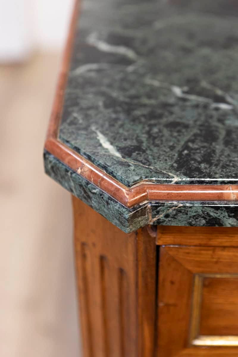 Italian Piemontese 1890s Three-Drawer Walnut Commode with Dark Green Marble Top - JAA