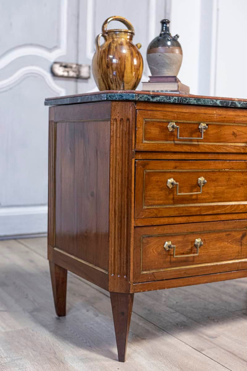 Italian Piemontese 1890s Three-Drawer Walnut Commode with Dark Green Marble Top - JAA
