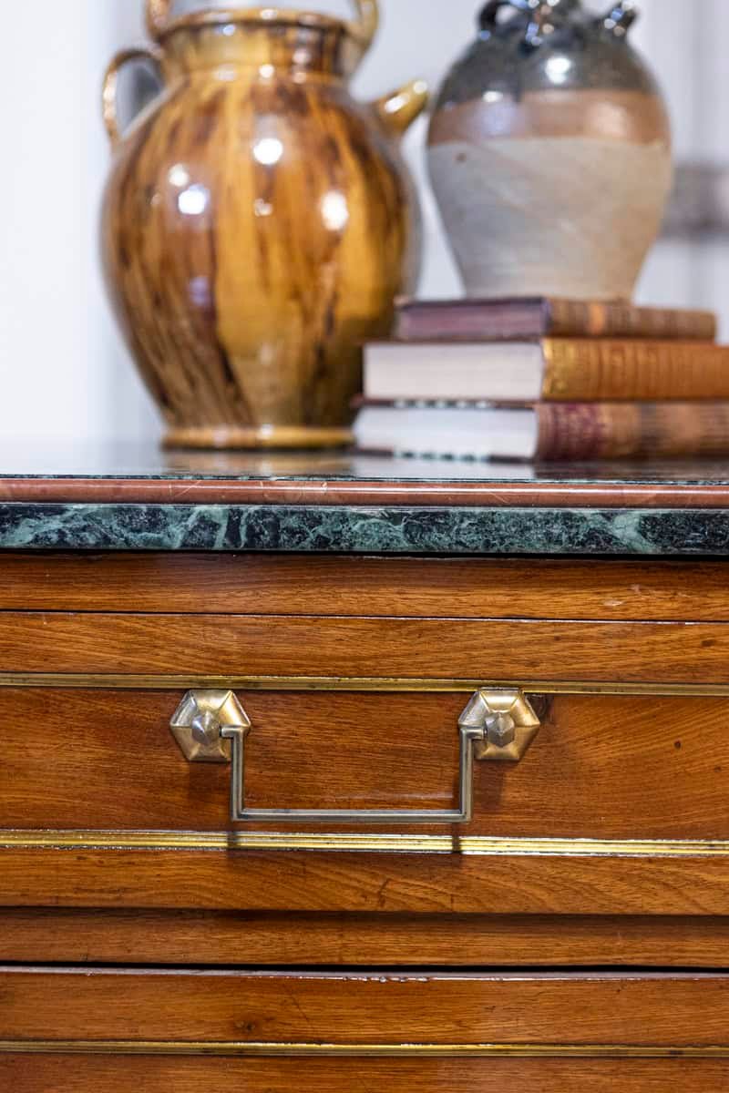 Italian Piemontese 1890s Three-Drawer Walnut Commode with Dark Green Marble Top - JAA