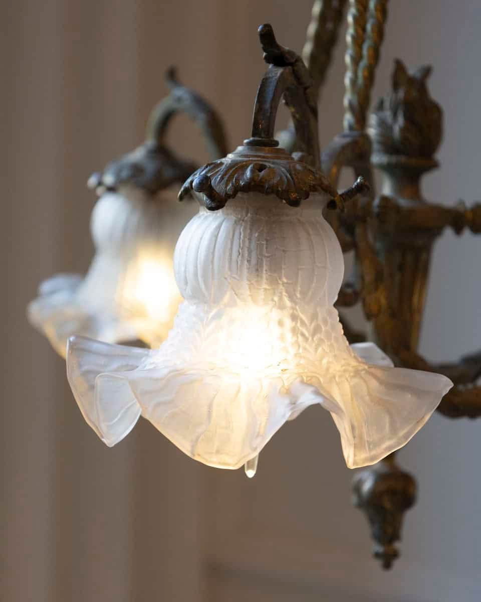 French Louis XVI Style 19th Century Bronze Three-Light Chandelier with Torch - JAA