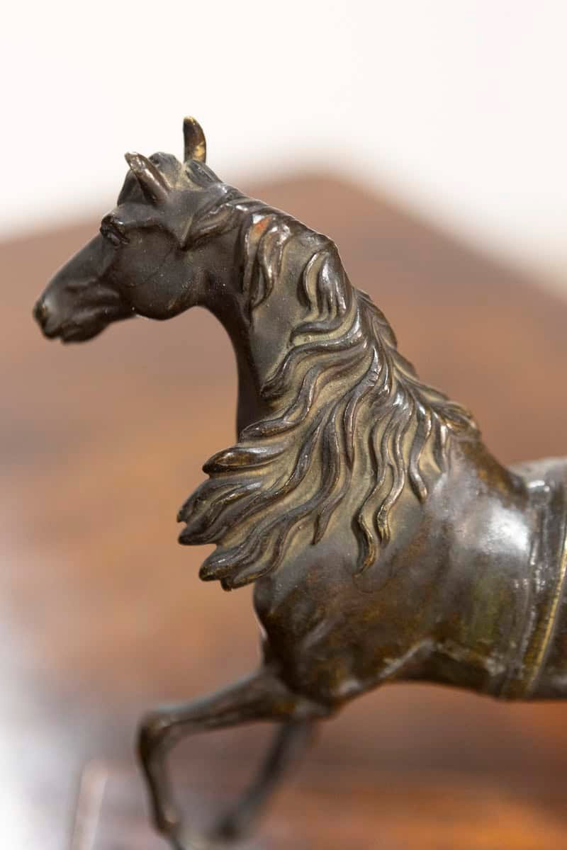 Italian Early 20th Century Bronze Horse Sculpture on Rectangular Wooden Base - JAA