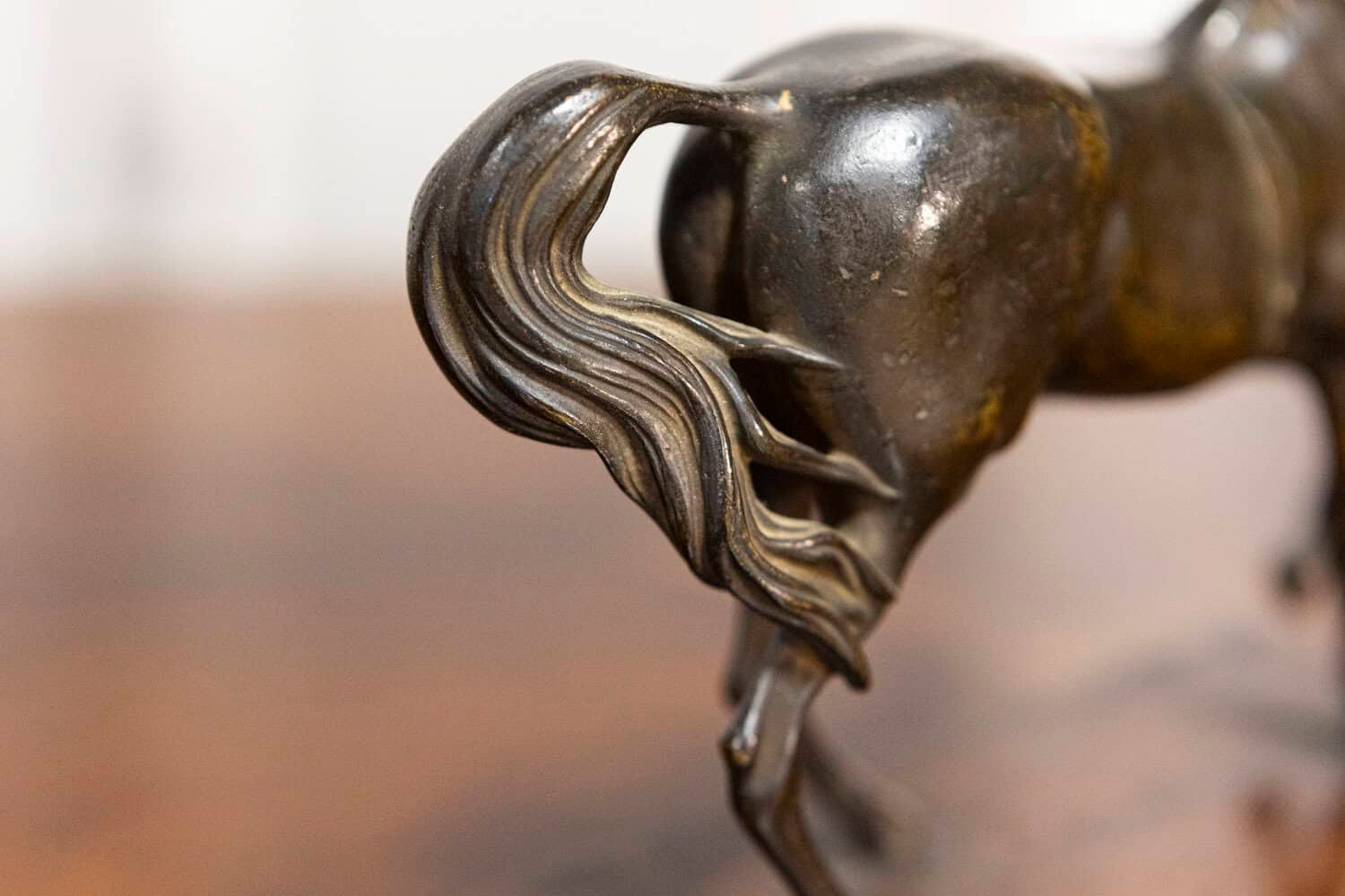 Italian Early 20th Century Bronze Horse Sculpture on Rectangular Wooden Base - JAA