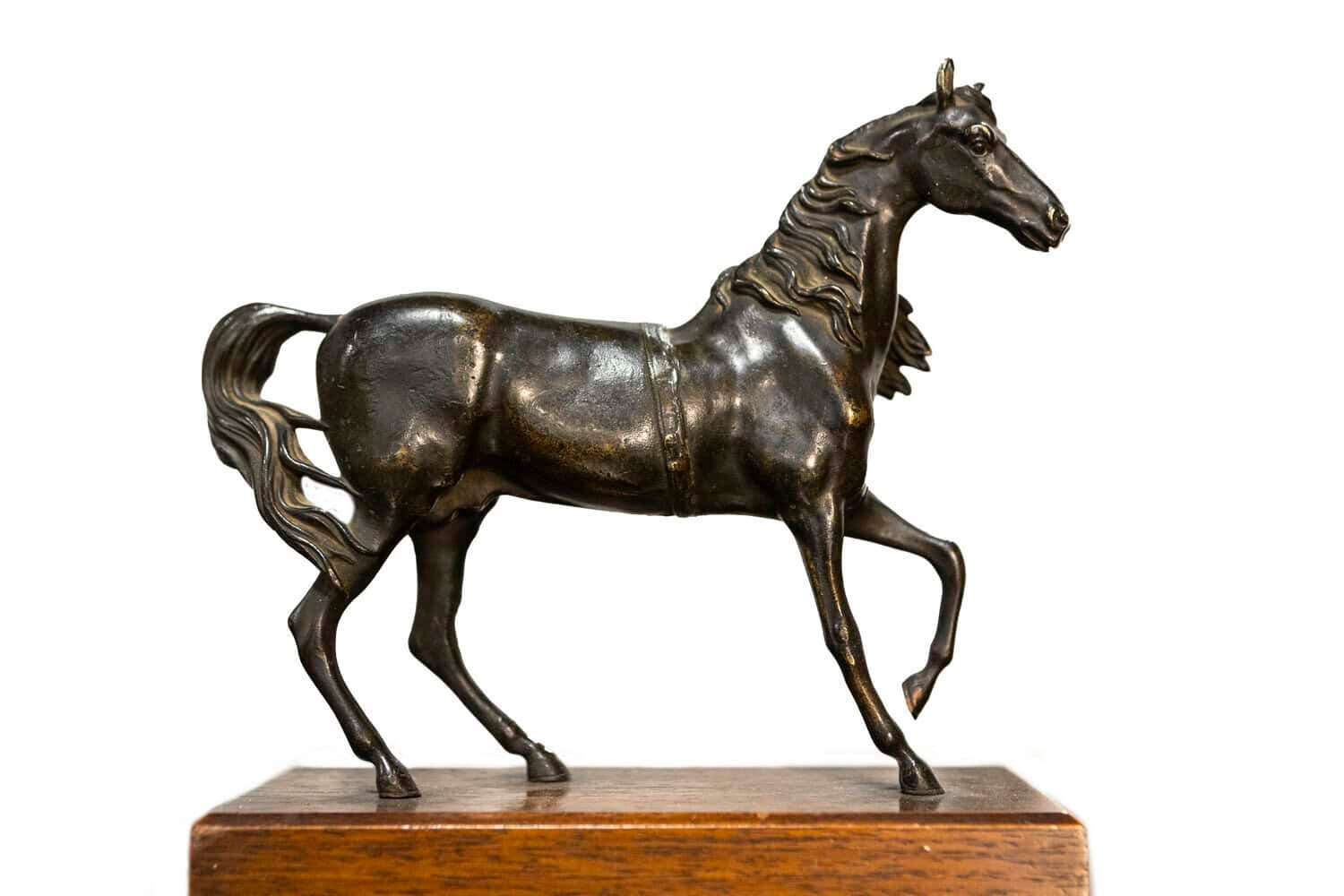 Italian Early 20th Century Bronze Horse Sculpture on Rectangular Wooden Base - JAA