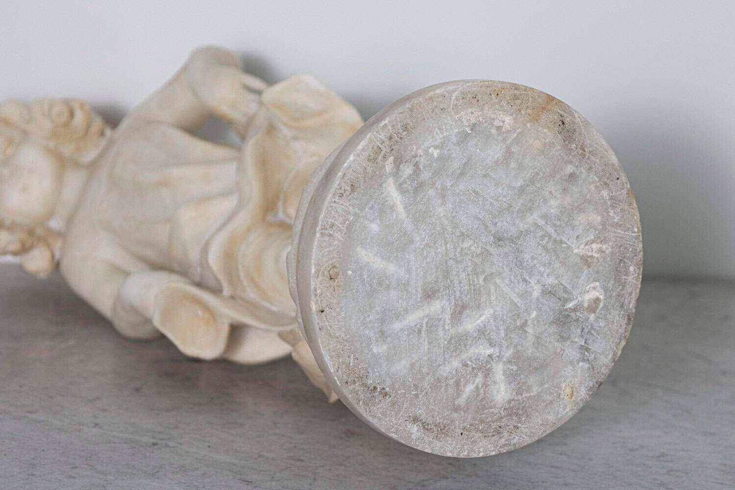 Italian 19th Century White Alabaster Sculpture of a Young Girl with Flowing Hair and Draped Dress - JAA