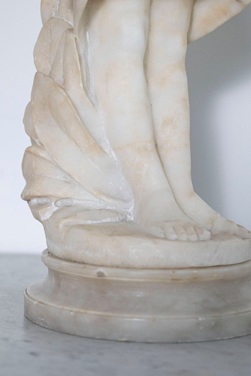 Italian 19th Century White Alabaster Sculpture of a Young Girl with Flowing Hair and Draped Dress - JAA