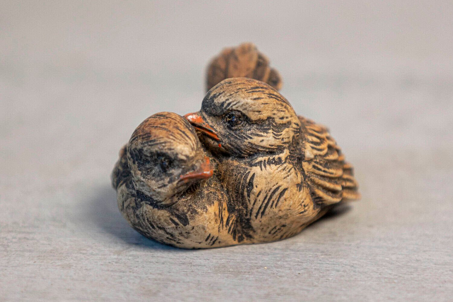 English 19th Century Victorian Carved Wooden Nesting Bird Group - JAA