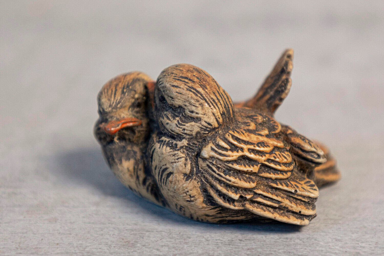 English 19th Century Victorian Carved Wooden Nesting Bird Group - JAA