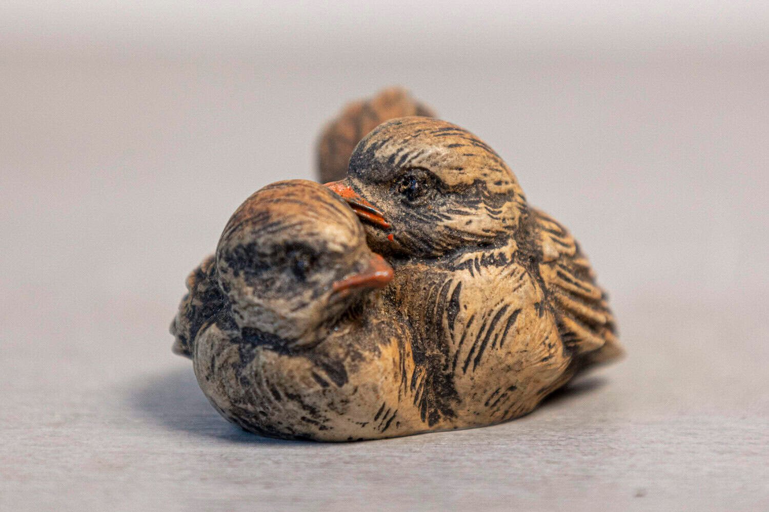 English 19th Century Victorian Carved Wooden Nesting Bird Group - JAA