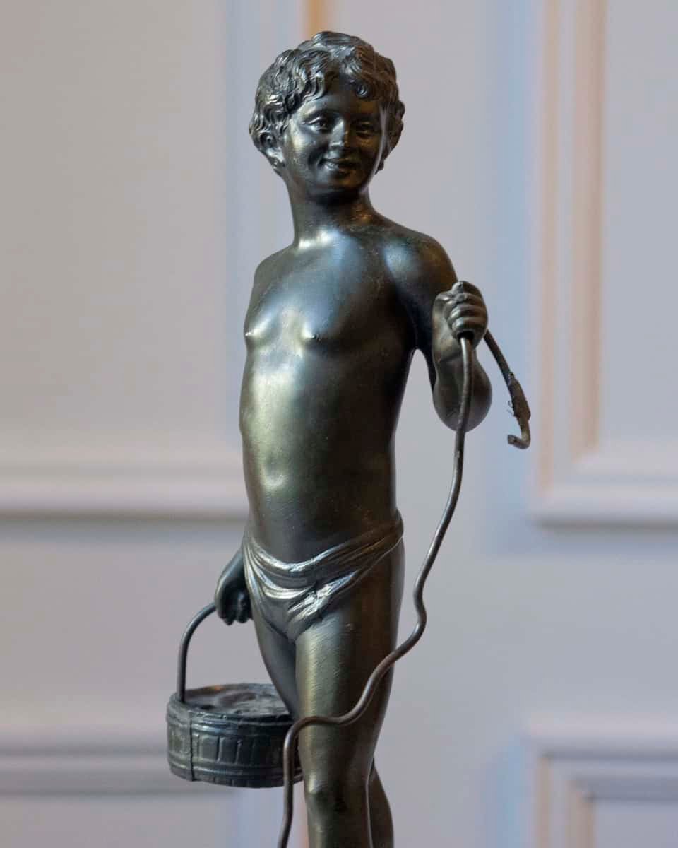 Italian 19th Century Patinated Bronze Sculpture of a Boy on Marble Base, Signed - JAA