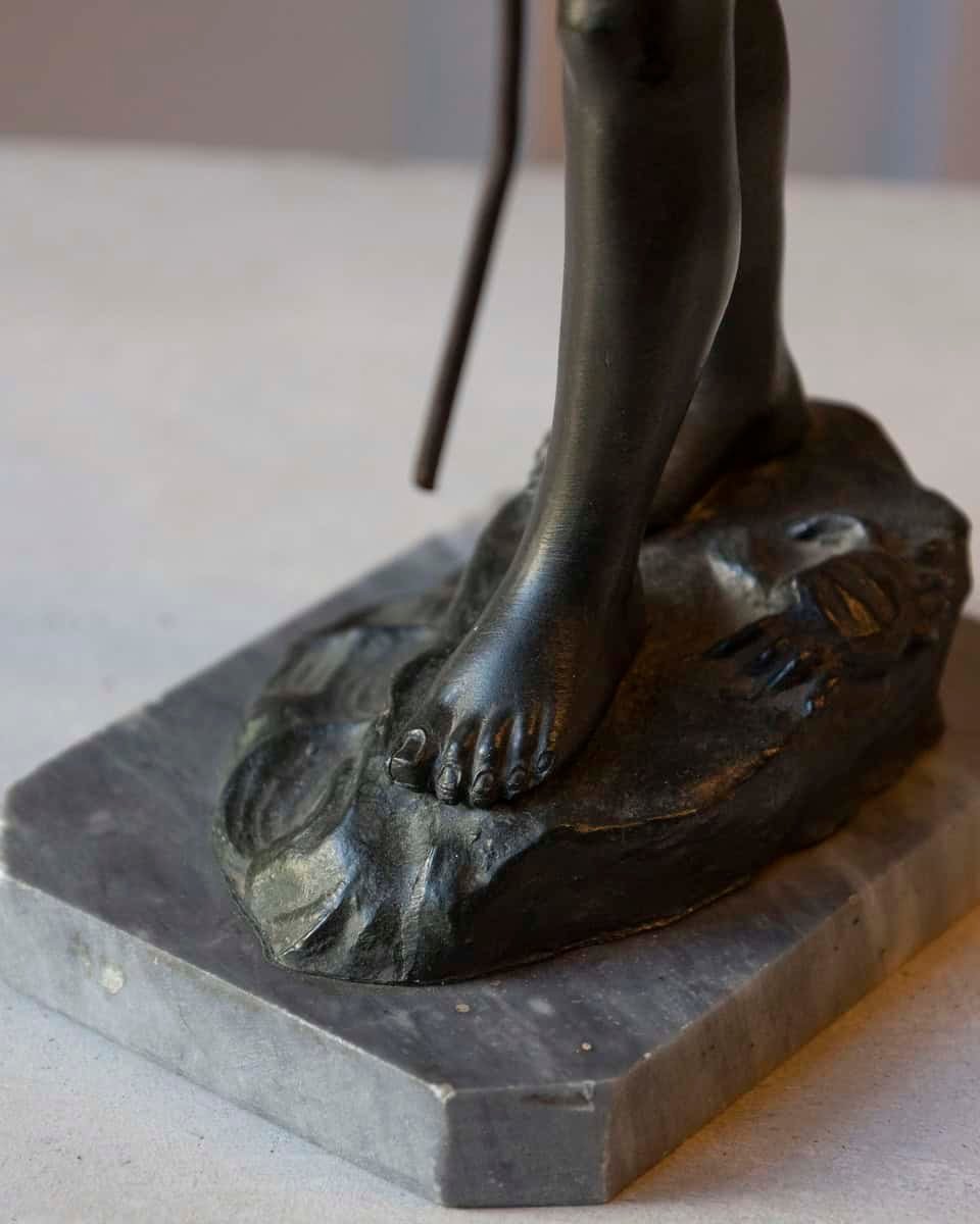 Italian 19th Century Patinated Bronze Sculpture of a Boy on Marble Base, Signed - JAA