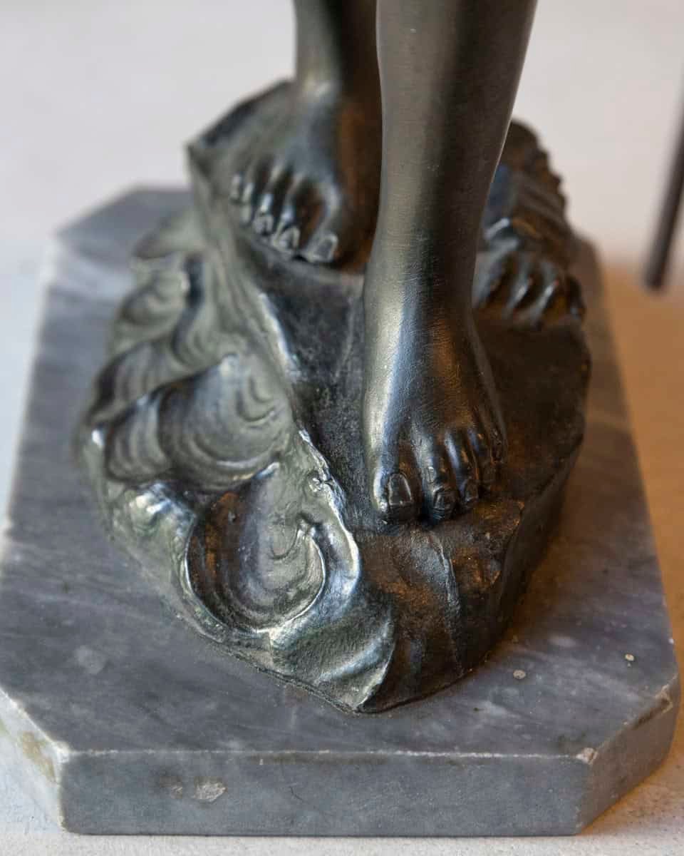 Italian 19th Century Patinated Bronze Sculpture of a Boy on Marble Base, Signed - JAA