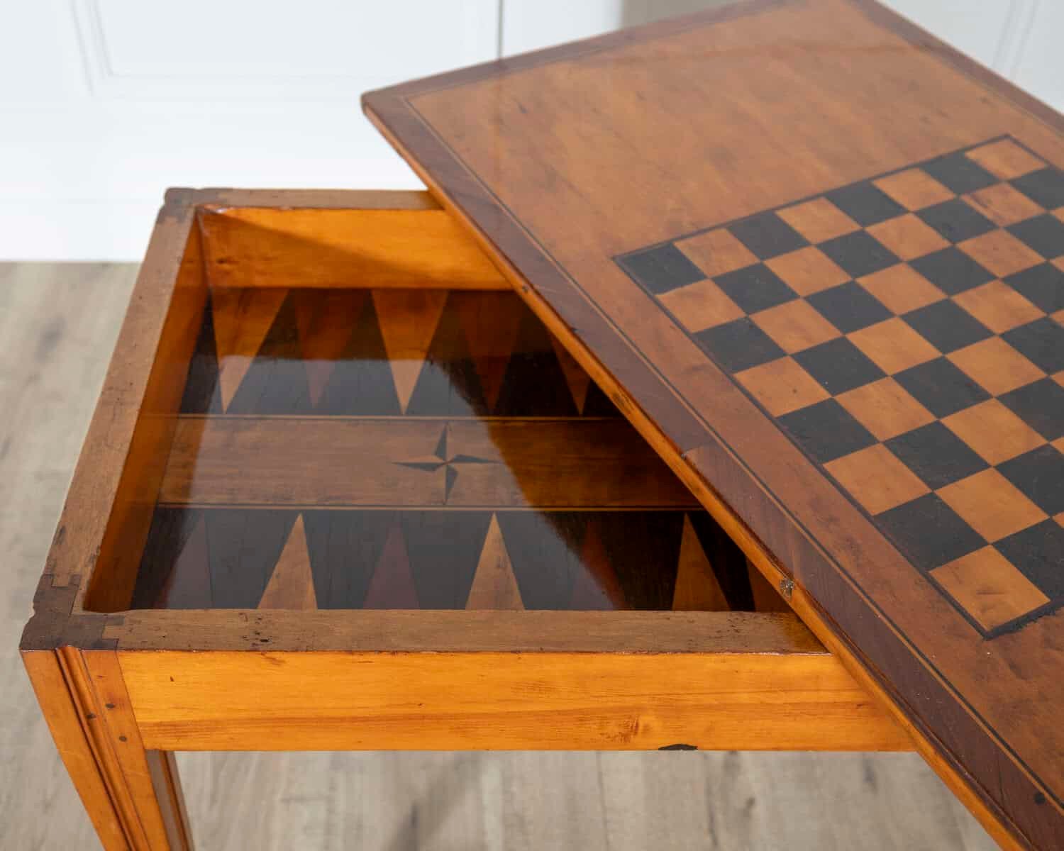 Late Gustavian Cherry and Nutwood Game Table with Checkerboard and Backgammon, circa 1840 - JAA