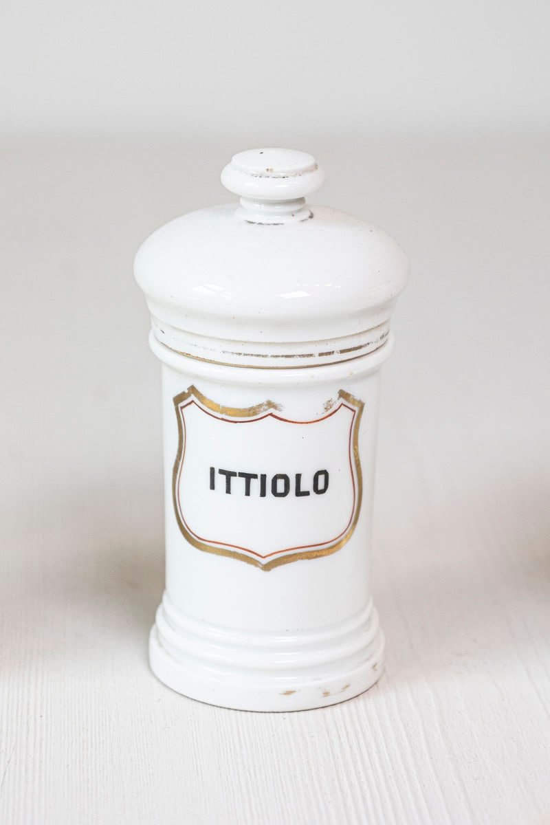 Italian 20th Century Porcelain Pharmacy Jars with Labels - JAA