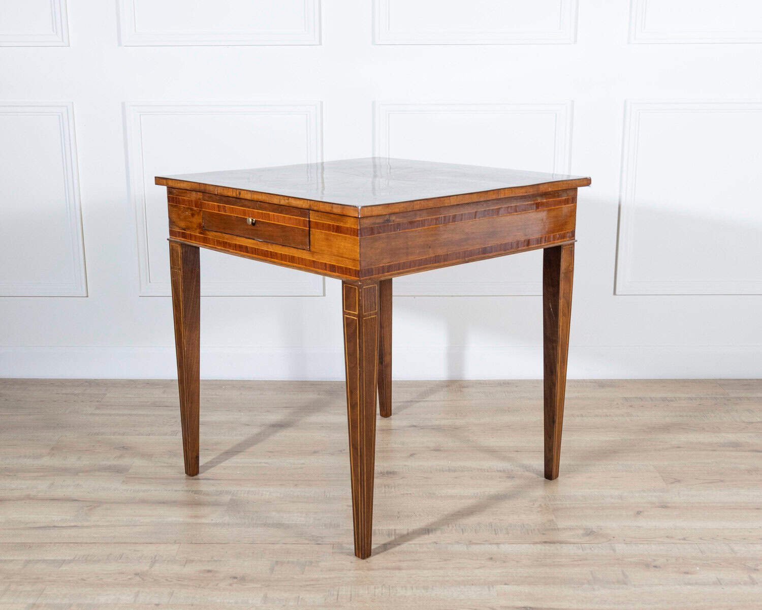 Louis XVI Style Walnut and Marquetry Table with Drawer, Italy, Mid-19th Century - JAA
