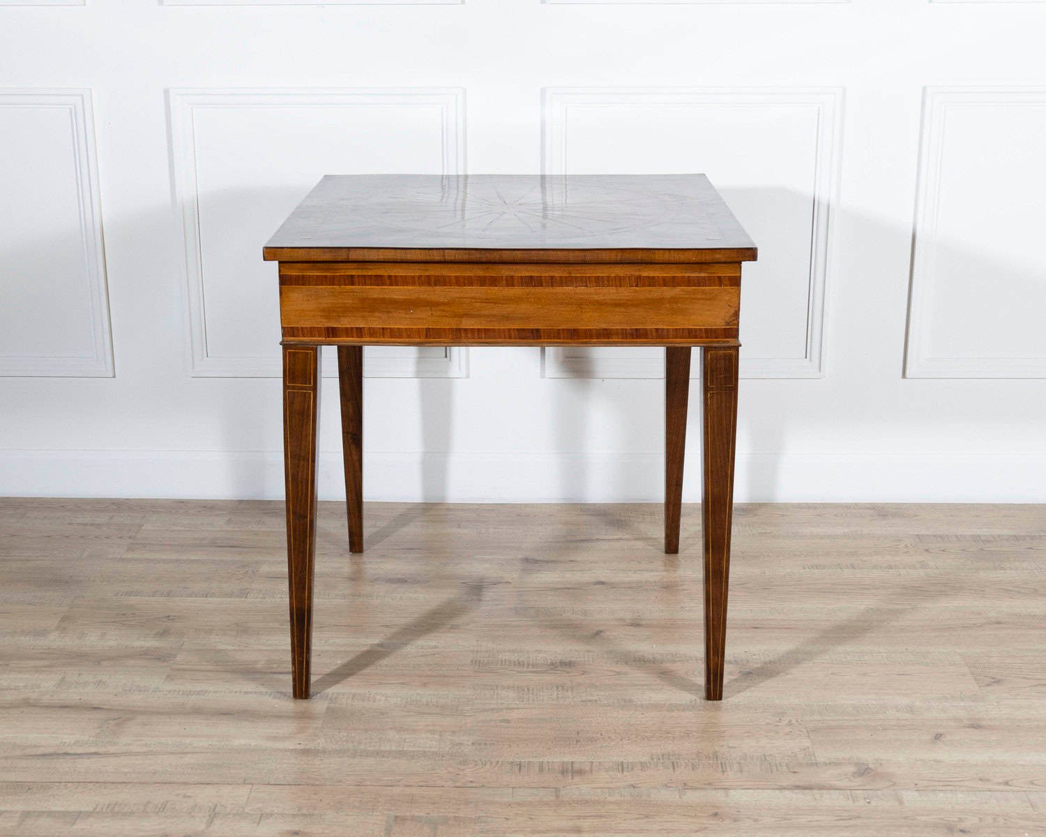 Louis XVI Style Walnut and Marquetry Table with Drawer, Italy, Mid-19th Century - JAA