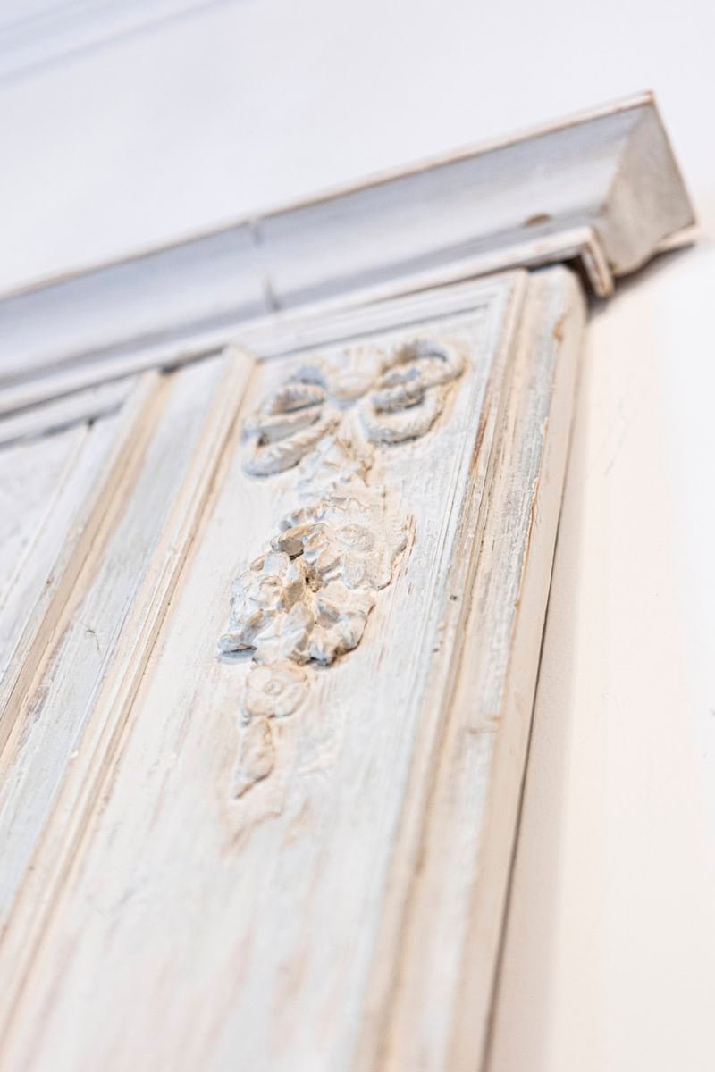 French Louis XVI 1790s Trumeau Mirror with Carved Liberal Arts Allegory - JAA