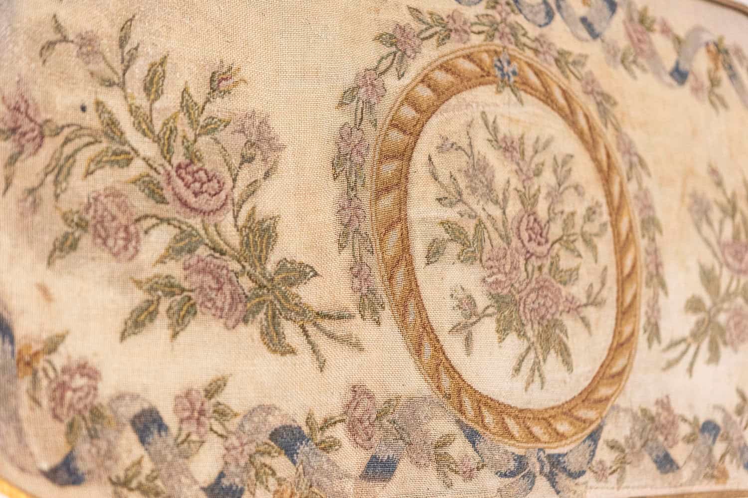 French 19th Century Framed Needlepoint Tapestry with Ribbon and Floral Décor - JAA