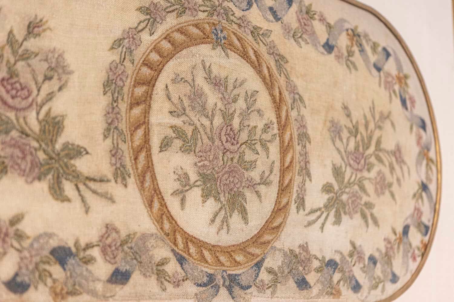 French 19th Century Framed Needlepoint Tapestry with Ribbon and Floral Décor - JAA